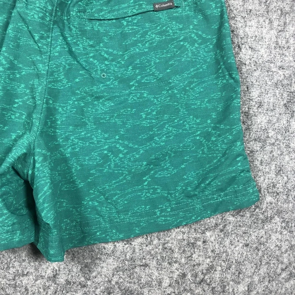 Columbia Swim Shorts Mens Small Green Geometric Print Drawstring Lined Trunks